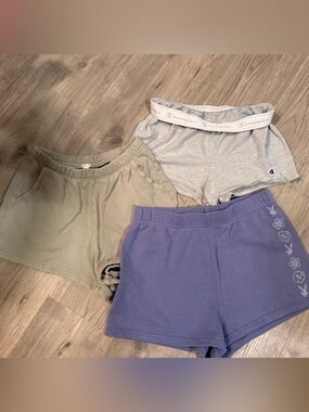 Champion Women's Lounge Shorts Trio in Lavender, Olive, and Gray